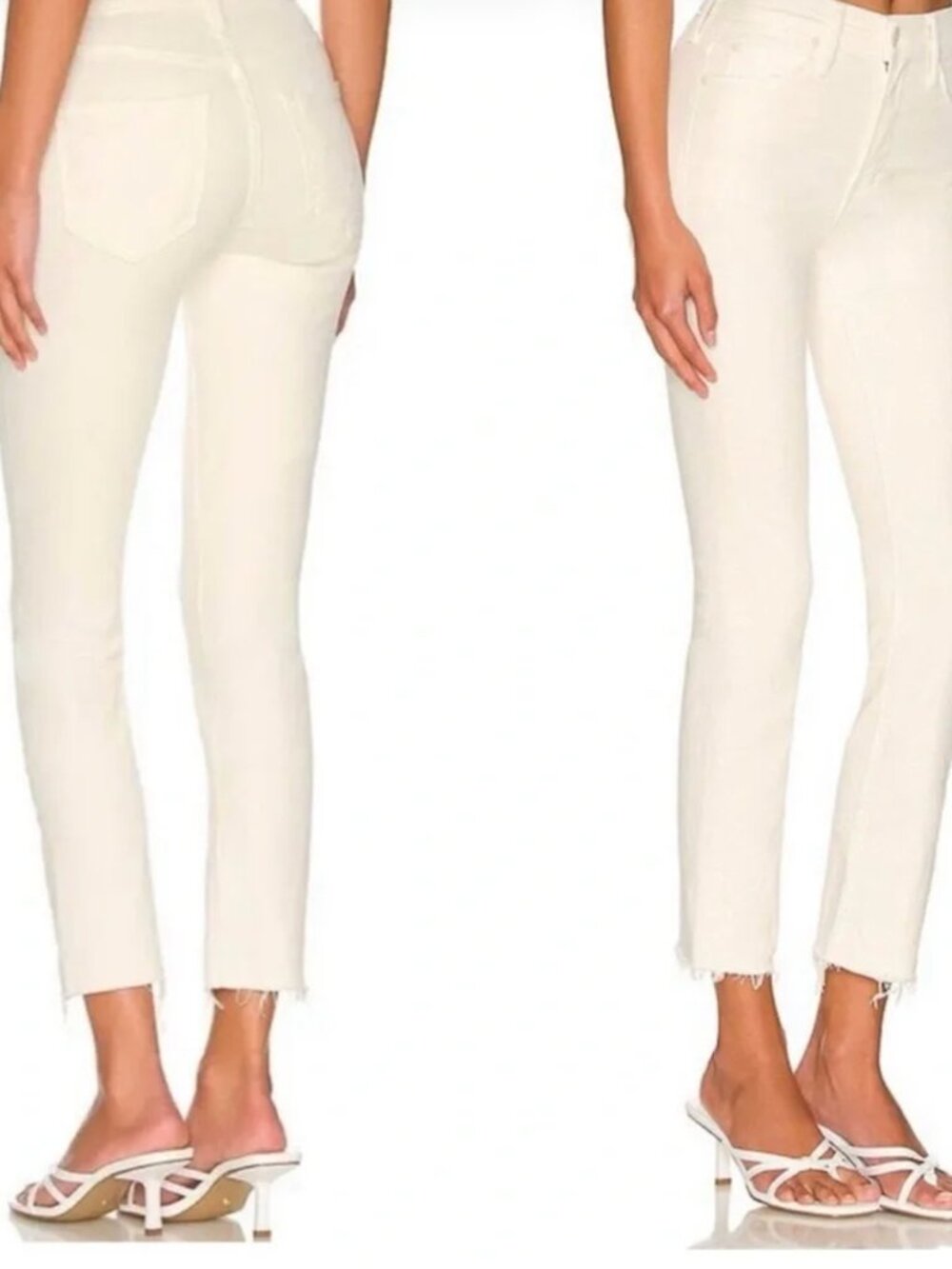 Mother The Mid Rise Dazzler Crop Frayed Hem Jeans in Cream Puffs Size 31 USA - Picture 2 of 14